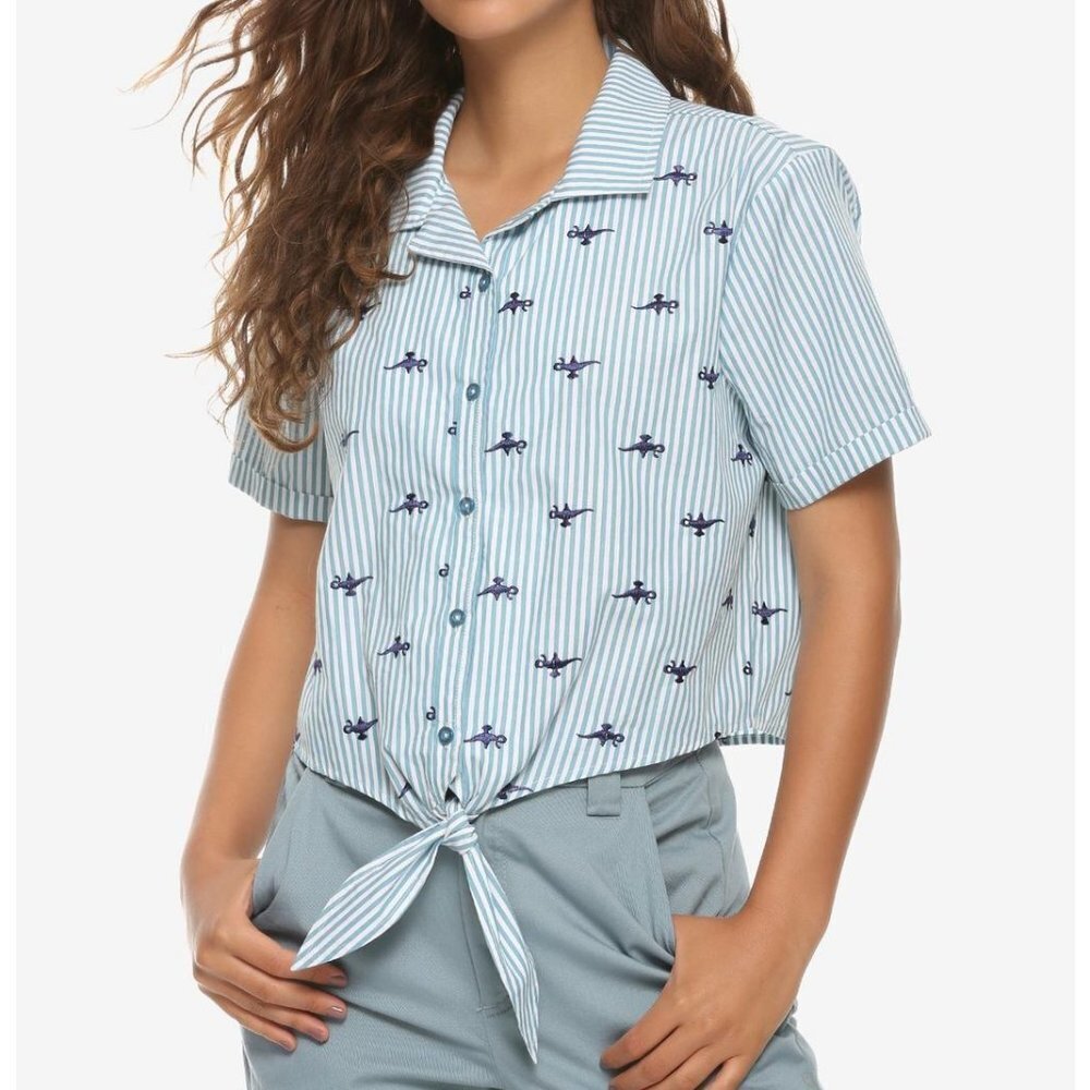 DISNEY Embroidered Aladdin genie lamp Button Up front tie top crop